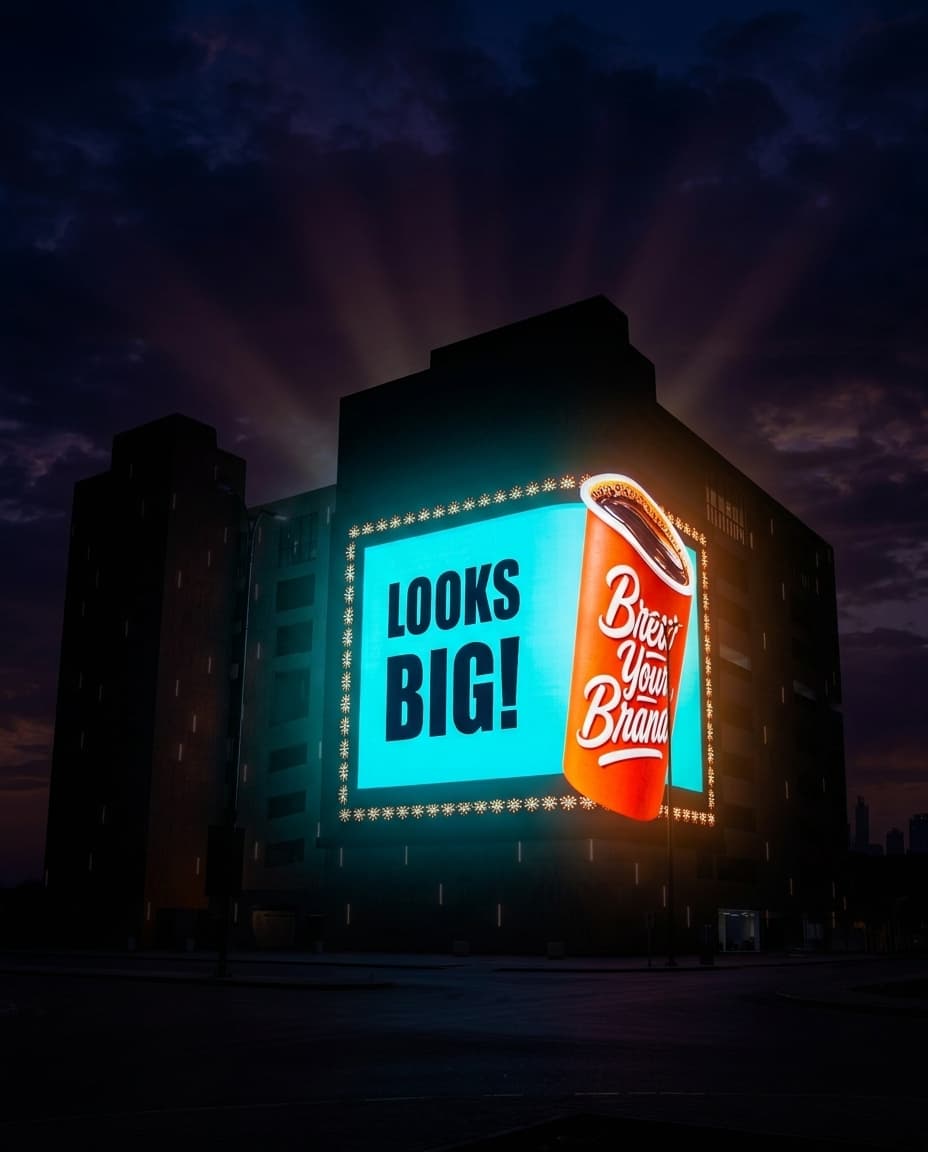 A 'Next Your Brand' product creative lighting up BIG ONE's display at night